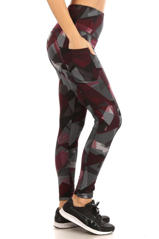 Grey & Burgundy Geo Sport Leggings